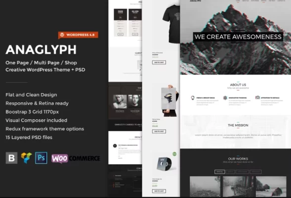 Anaglyph One page / Multipage WordPress Theme 4.1 GPL Theme