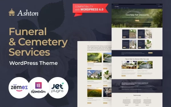 Ashton Funeral Cemetery Services WordPress Theme 1.0.1 GPL Theme