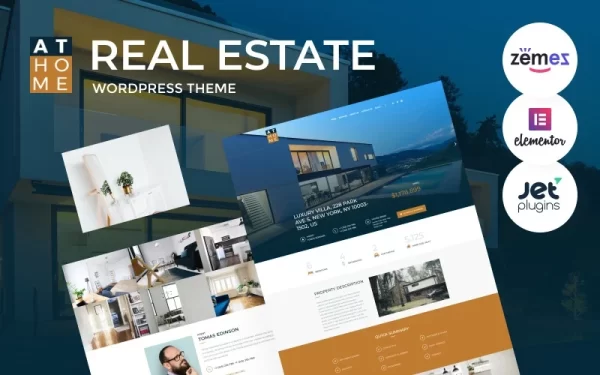 At Home Real Estate WordPress Elementor Theme WordPress Theme 1.0.1 GPL Theme