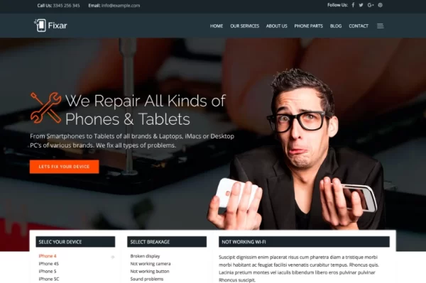Fixar Phone Computer Repair Theme 1.4.0 GPL Theme