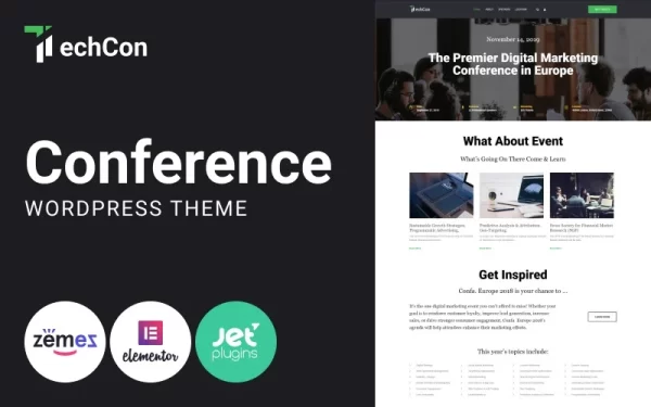 TechCon Conference One Page Animated WordPress Elementor Theme WordPress Theme 1.0.2 GPL Theme