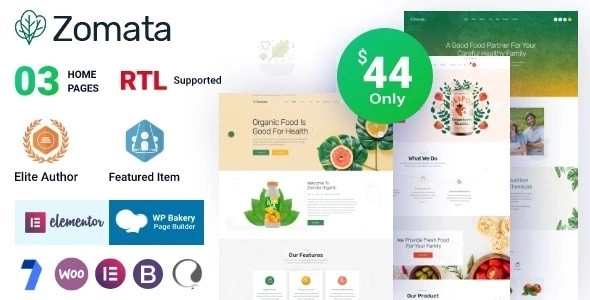 Zomata Organic Food WordPress Theme + RTL 1.6 GPL Theme